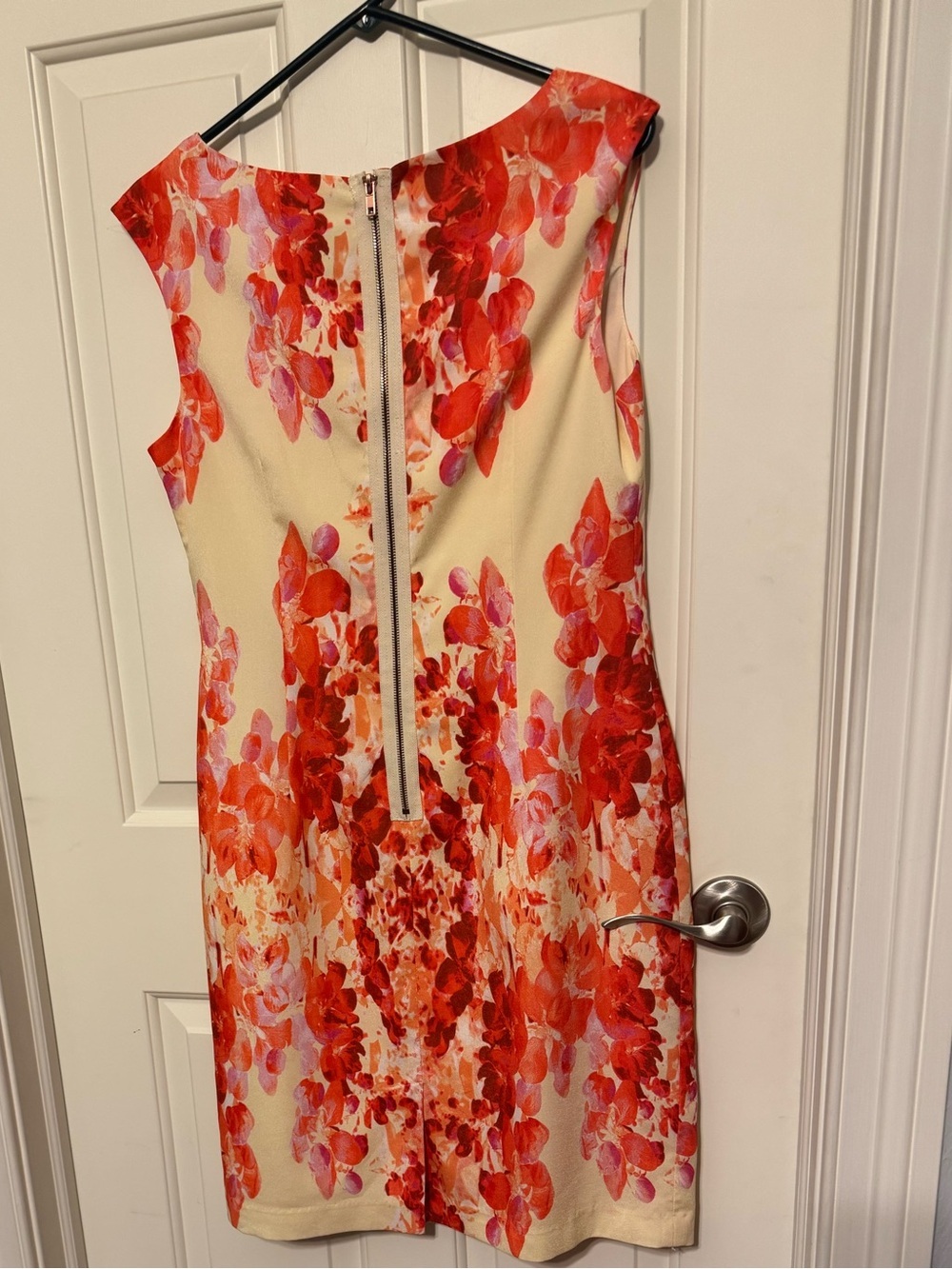 Adrianna Papell Floral Red Orange Cream Sleeveless Shift Dress Sz 12 EUC - Picture 6 of 8
